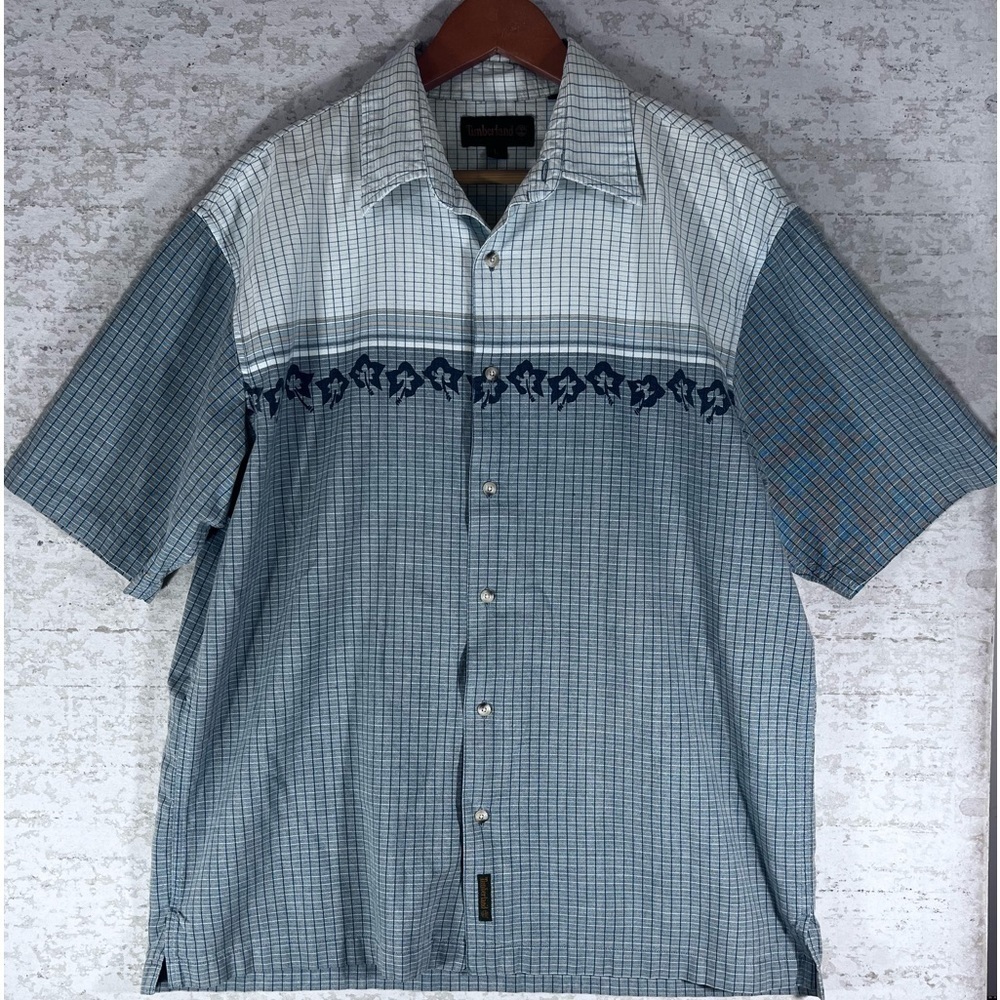 TIMBERLAND Men's Short Sleeve Button  Up Shirt Color Block Hawaiian Print Size L
